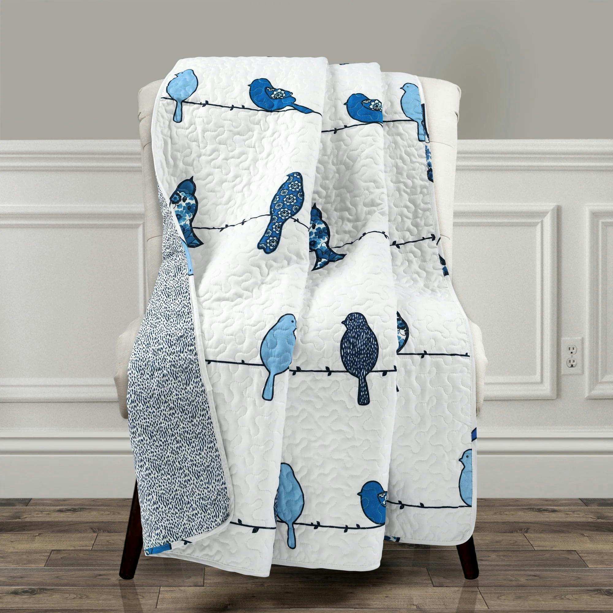 Modern Reversible Toddler Throw Blanket with Birds Theme, 60" x 50", Navy