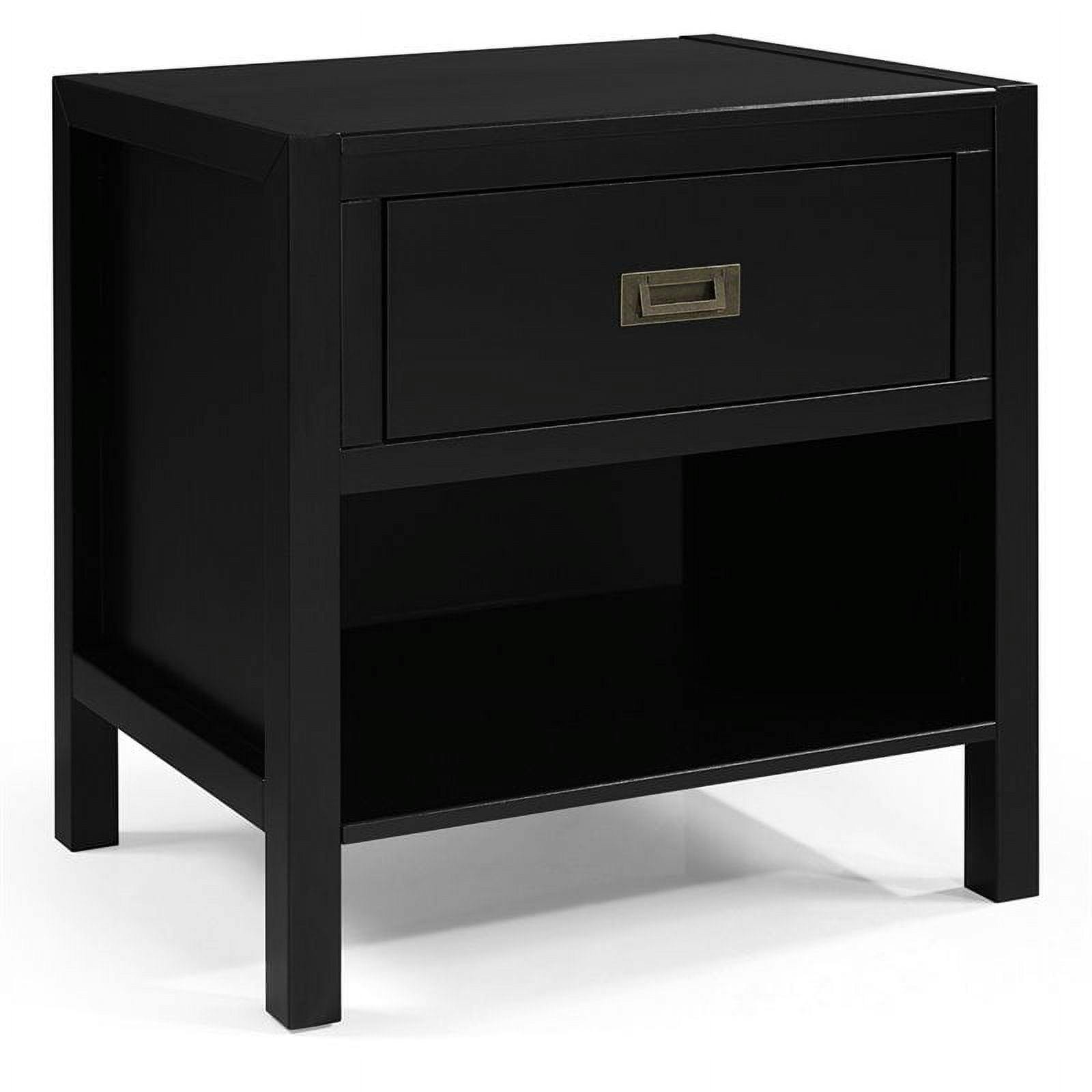Mid-Century Modern Black Solid Wood Nightstand with Storage Cubby