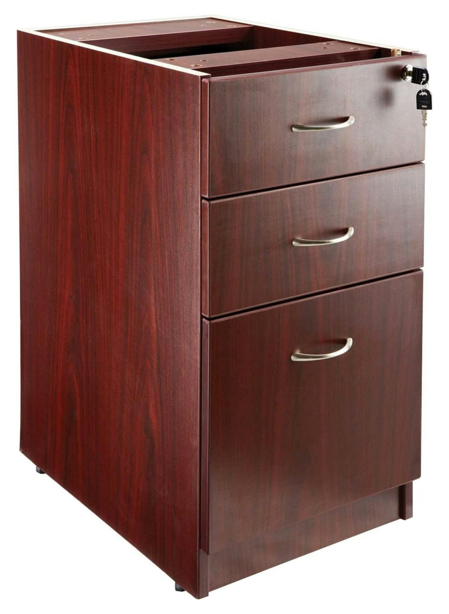 Mahogany Laminate 3-Drawer Legal Size Pedestal File Cabinet