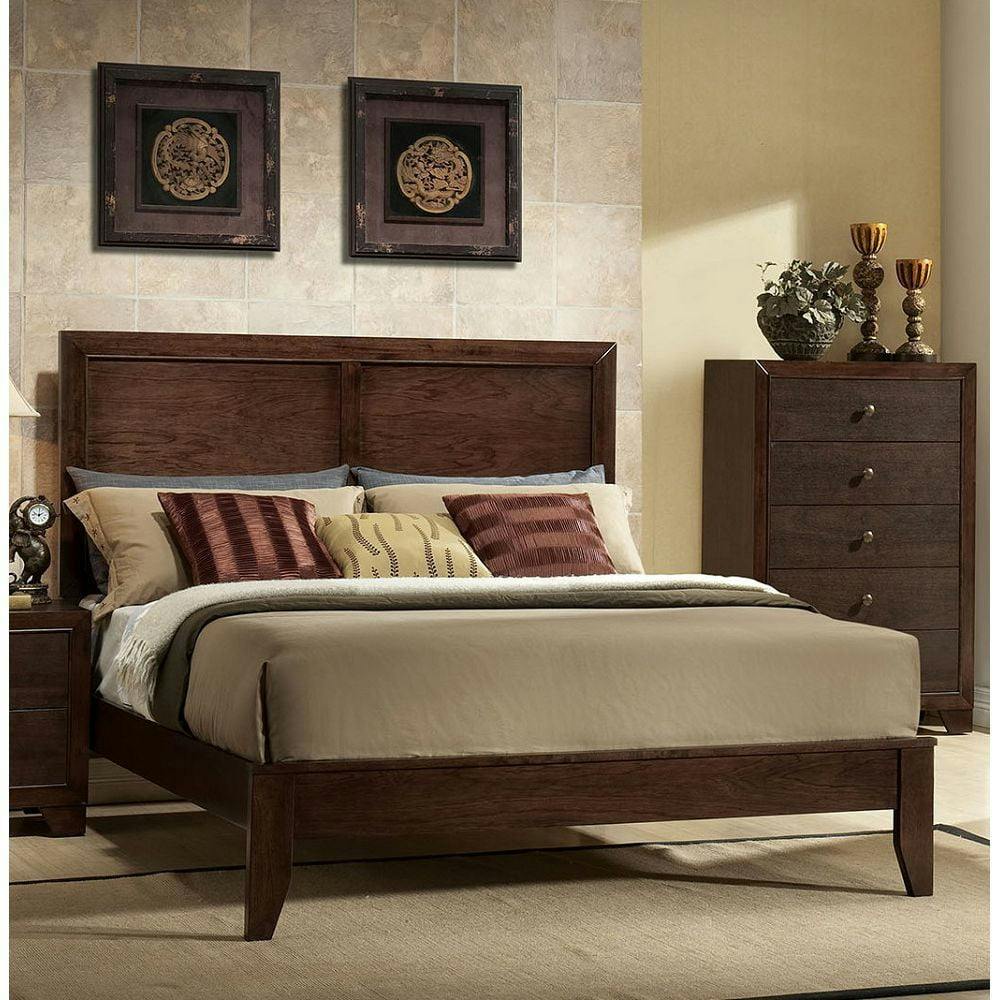 Espresso King Bed with Wood Frame and Storage Drawer