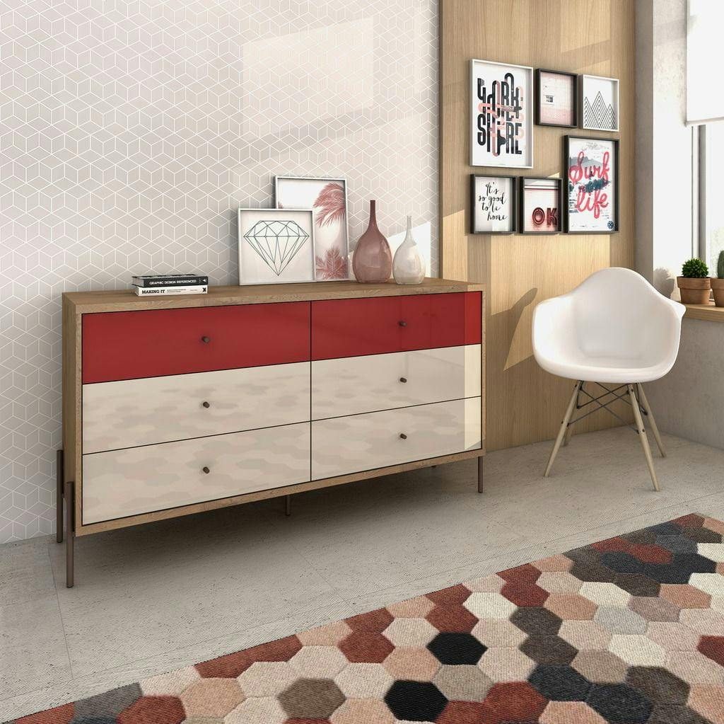 Joy 59" Red and Off-White Farmhouse Double Dresser with Full Extension Drawers