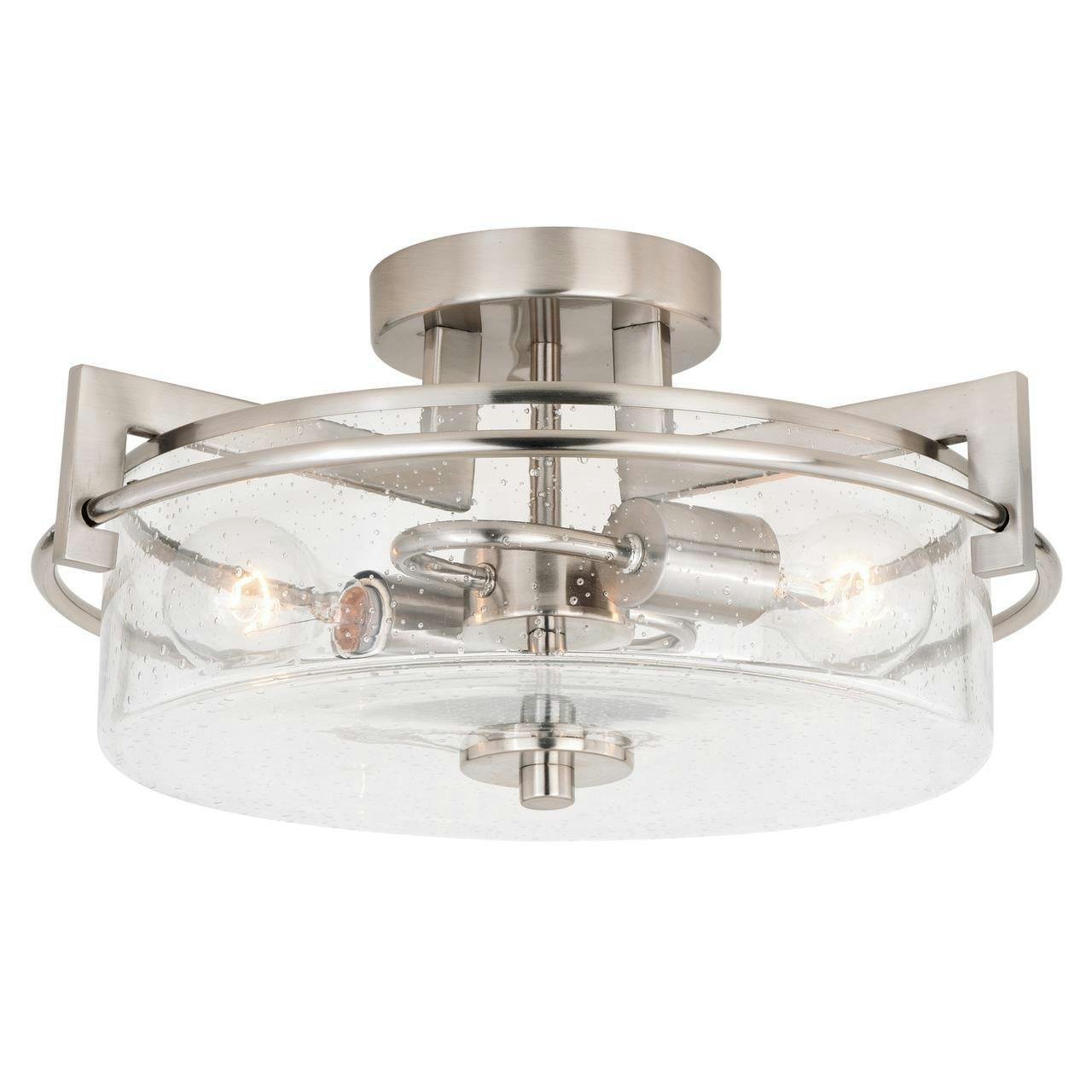 Satin Nickel 15" Drum Ceiling Light with Seeded Glass