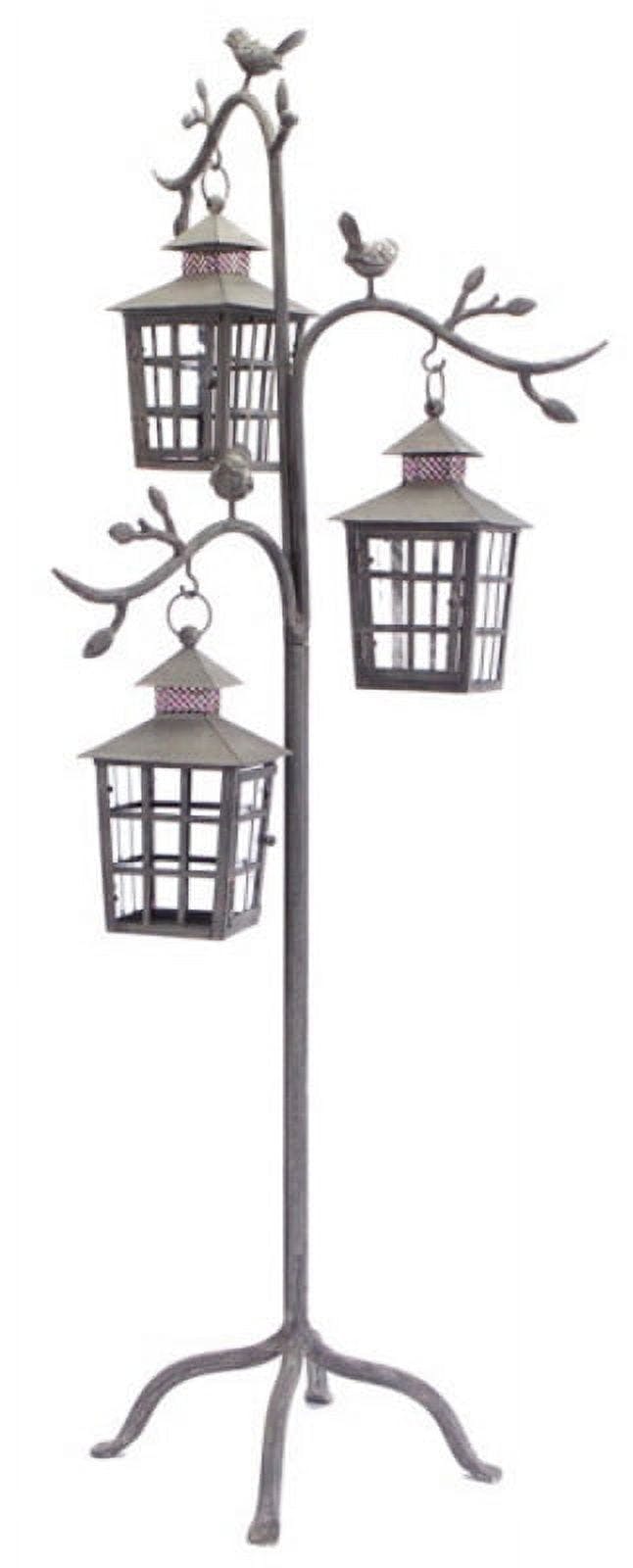 Winter Elegance 42" Gray Tree Candle Lantern with Bird Accents