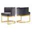 Luxe Gray Velvet Upholstered Barrel Arm Chair with Gold Stainless Steel Base