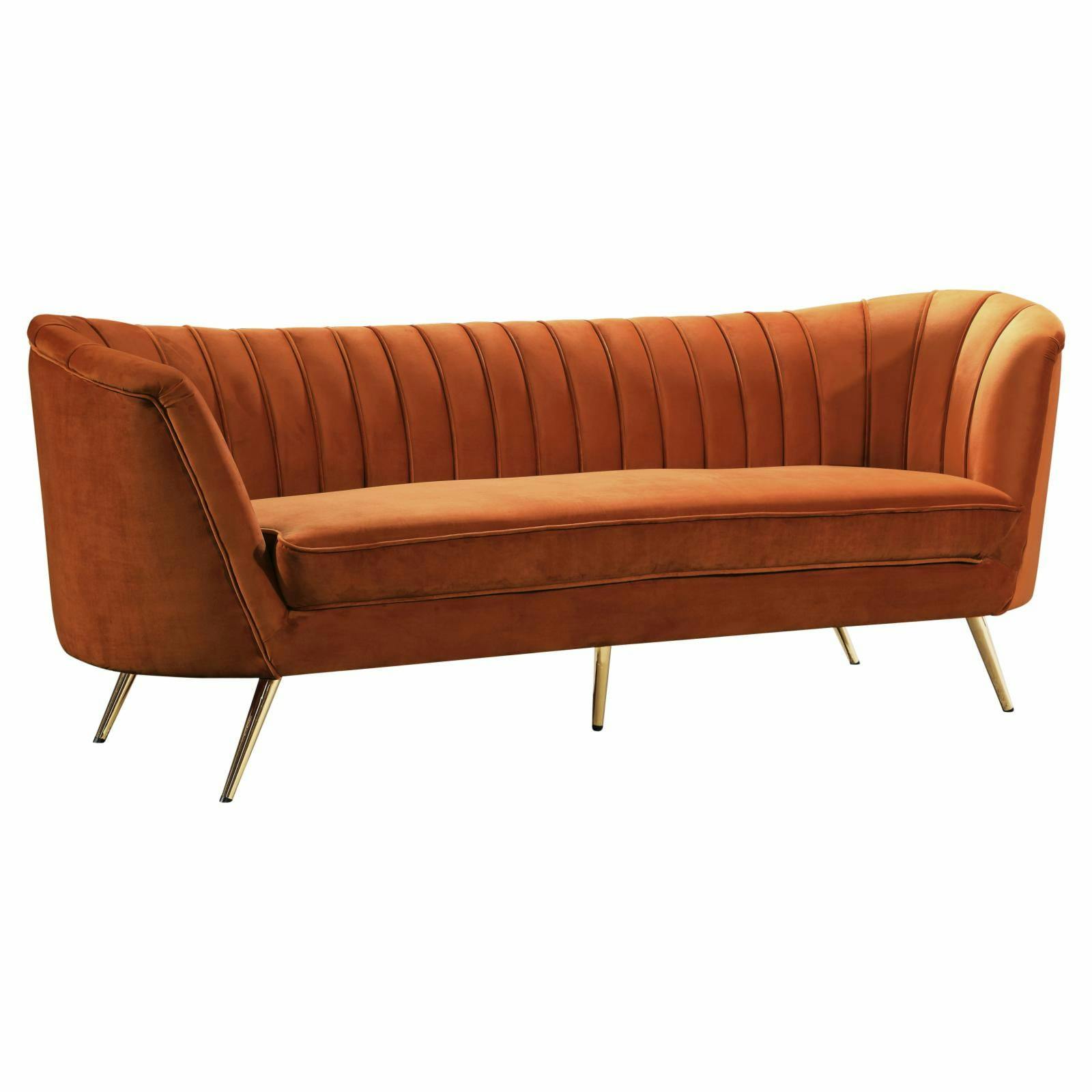Elegant Black Velvet Tufted Sofa with Gold Metal Legs