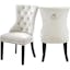 Elegant Cream Velvet Upholstered Dining Chair with Chrome Nailheads