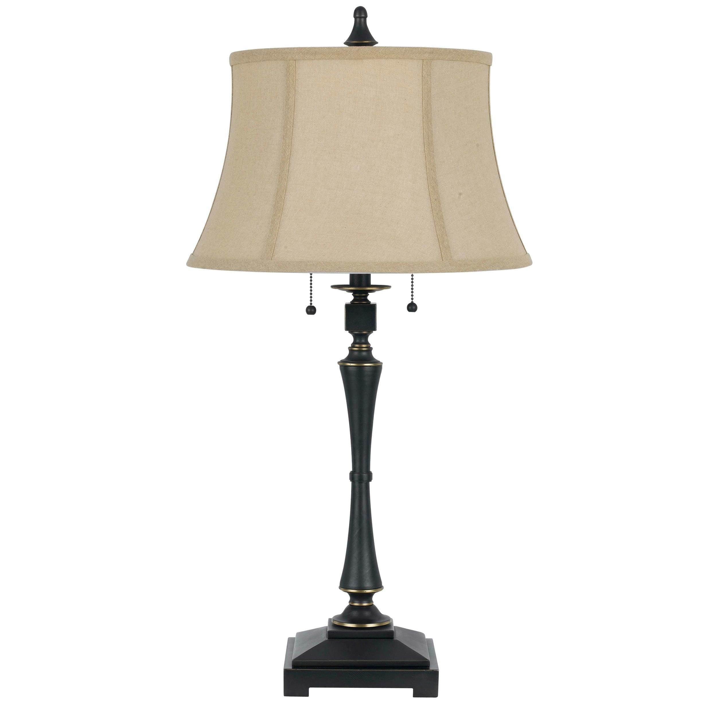 Sophisticated Black Metal Table Lamp with Beige Fabric Shade