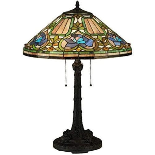 Meyda Tiffany Floral 26.5" Outdoor Stained Glass Table Lamp, Mahogany Bronze