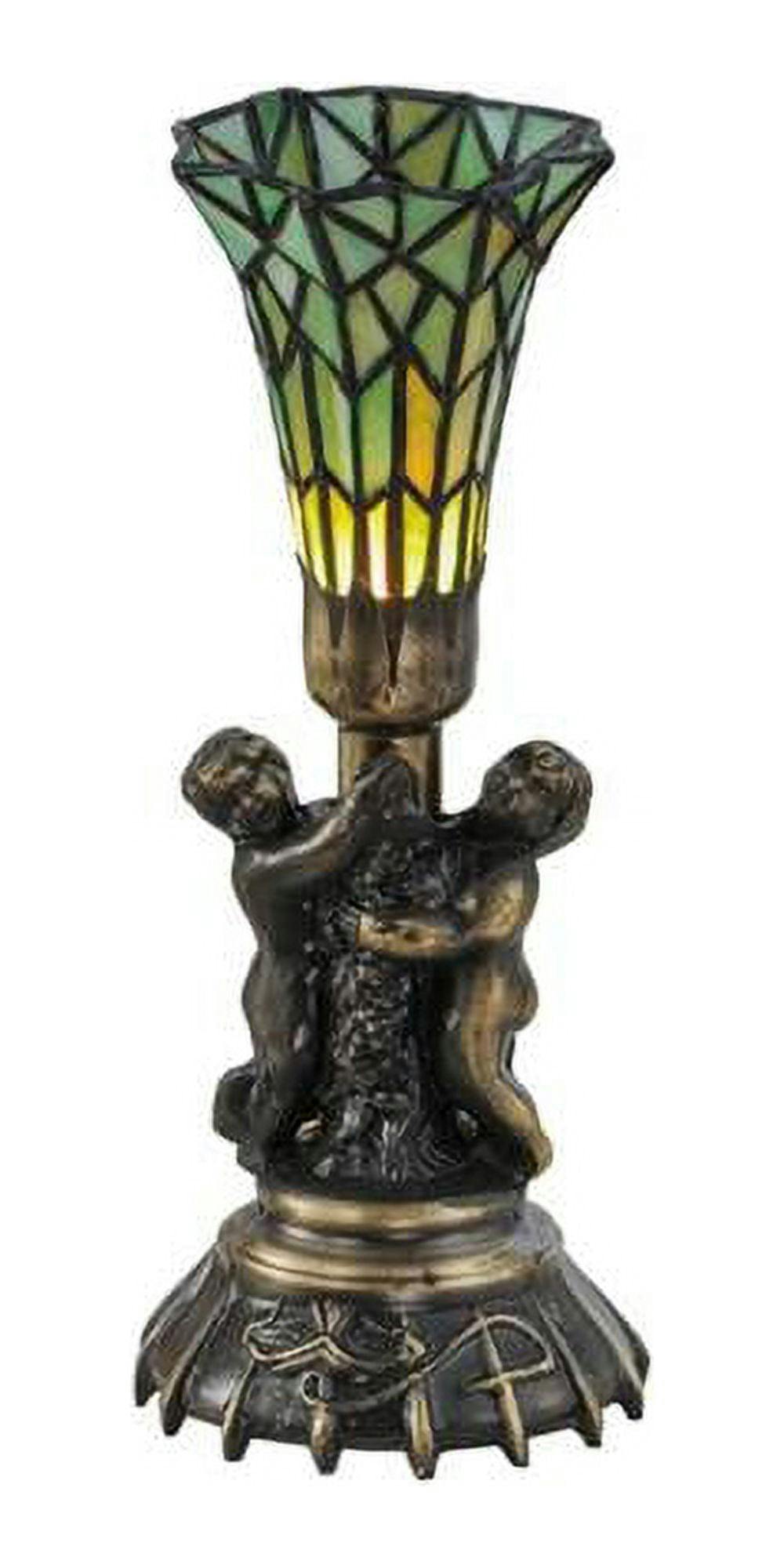 Twin Cherub Tiffany Pond Lily 13" Stained Glass Table Lamp
