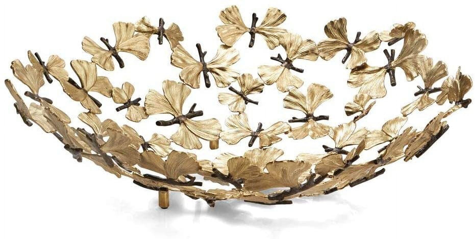 Butterfly Ginkgo Silver and Gold Embellished Fruit Bowl with Stand