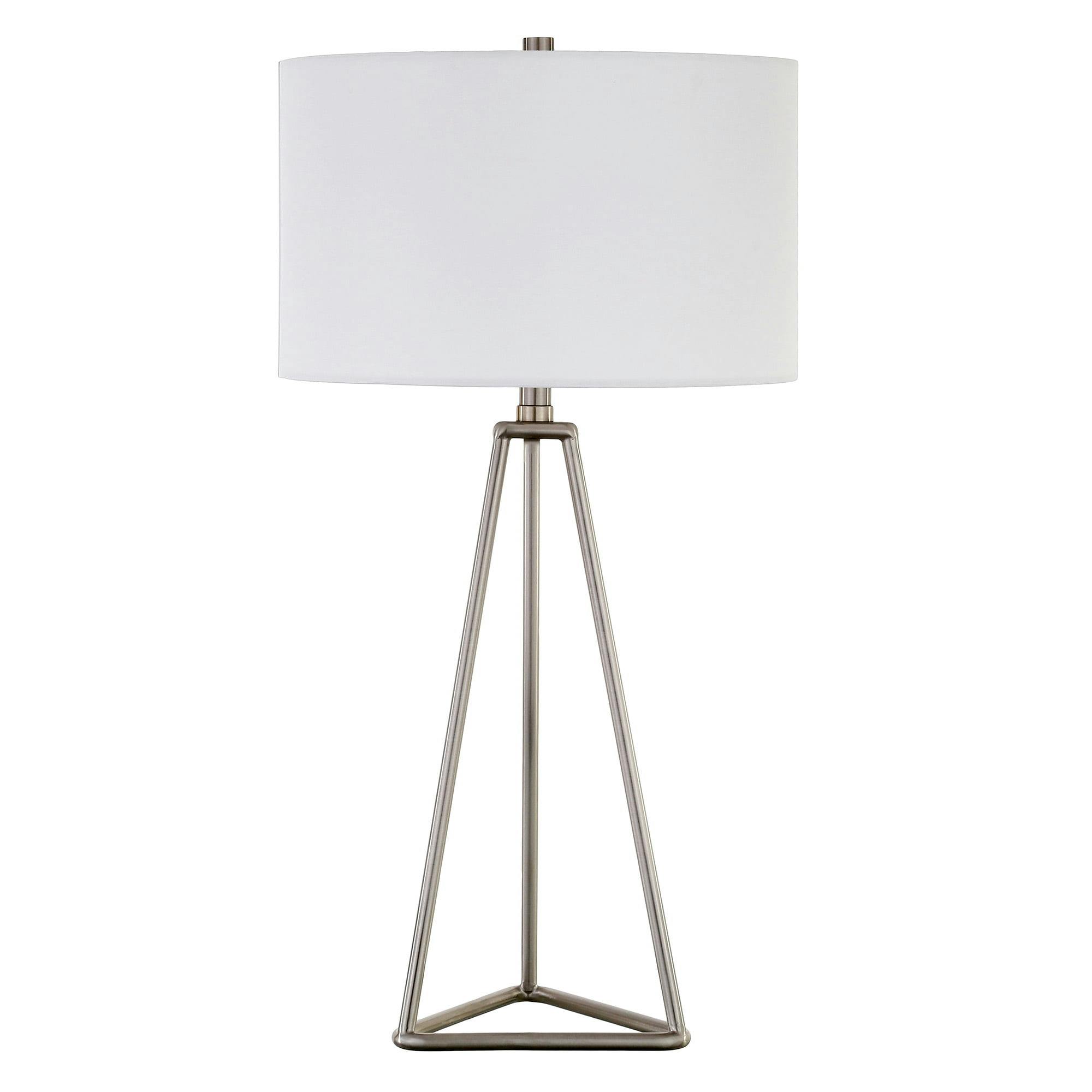 Gino 26" Brushed Nickel Table Lamp with Off-White Fabric Shade