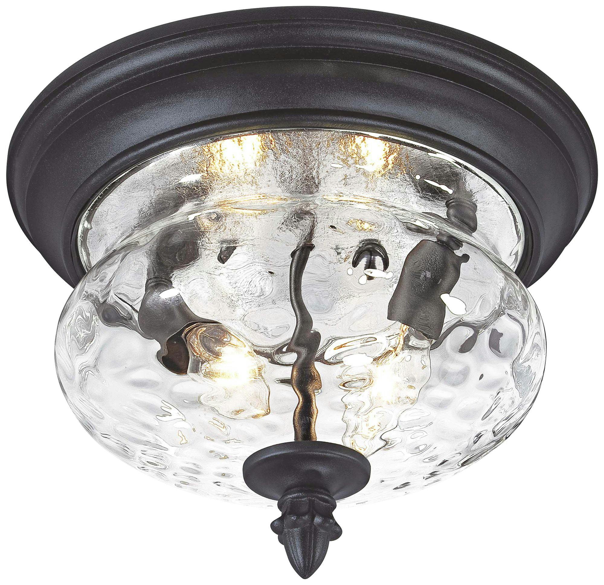 Ardmore Traditional Black Outdoor Flush Mount with Clear Hammered Glass