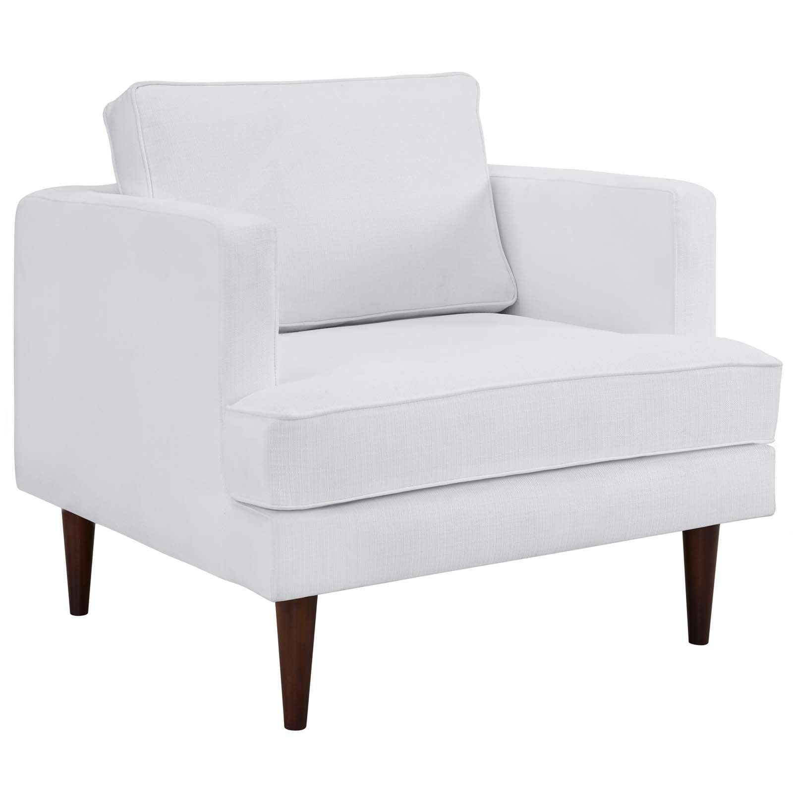 Sleek White Leather and Wood Accent Armchair