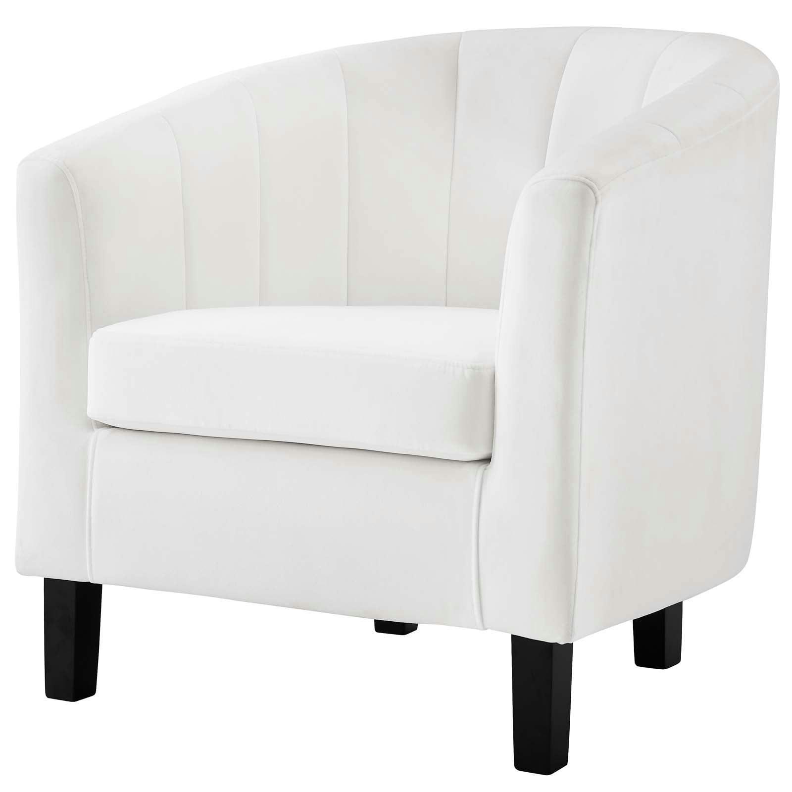 Elegant White Velvet Barrel Accent Chair with Channel Tufting