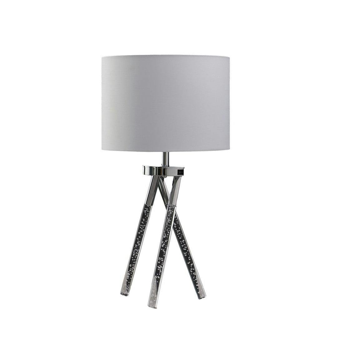 Sleek 27" Cordless Chrome Table Lamp with White Drum Shade