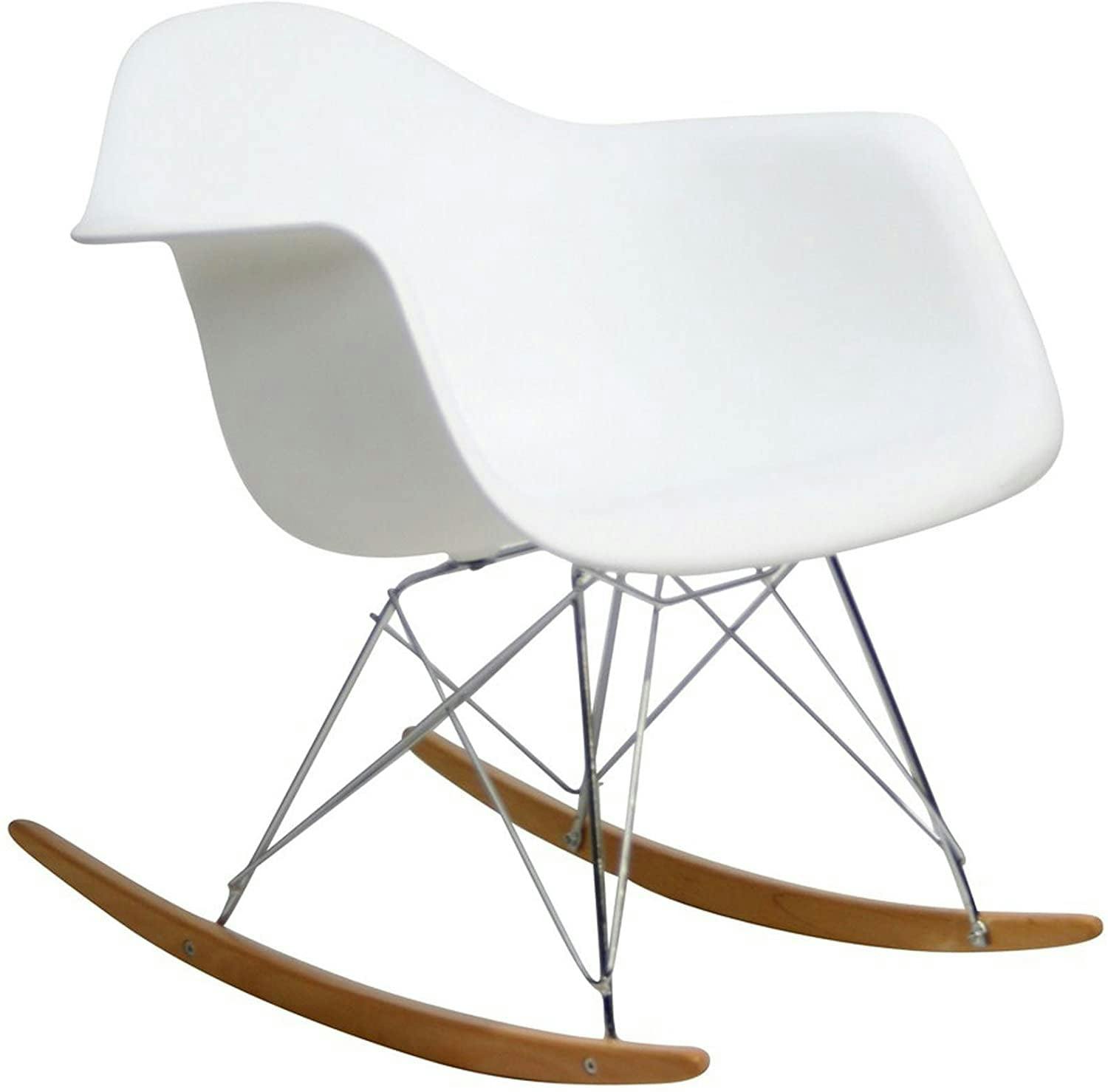 Contemporary White Molded Plastic Rocker with Solid Wood Base