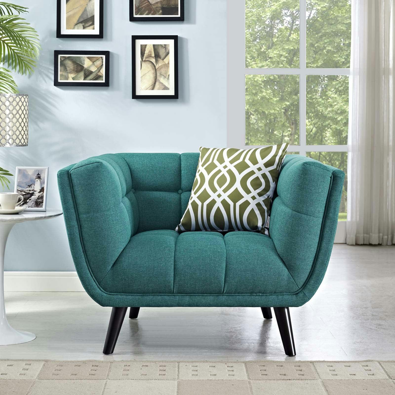 Elegant Teal Velvet Armchair with Tapered Wood Legs