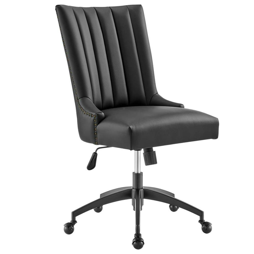 Empower Channel Tufted Black Vegan Leather Swivel Office Chair