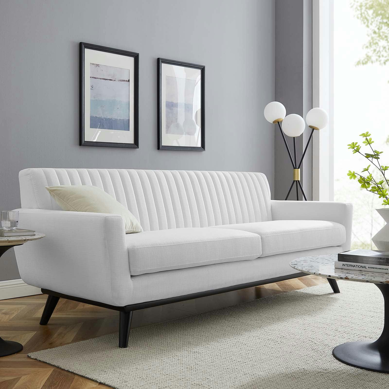 36" White Velvet Tufted Sofa with Removable Cushions