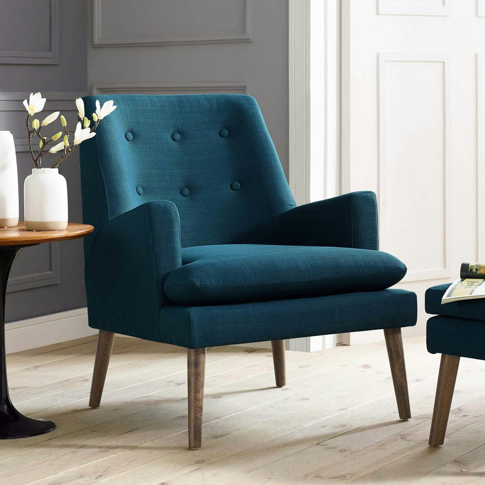 Azure Mid-Century Modern Leisure Lounge Chair with Walnut Legs