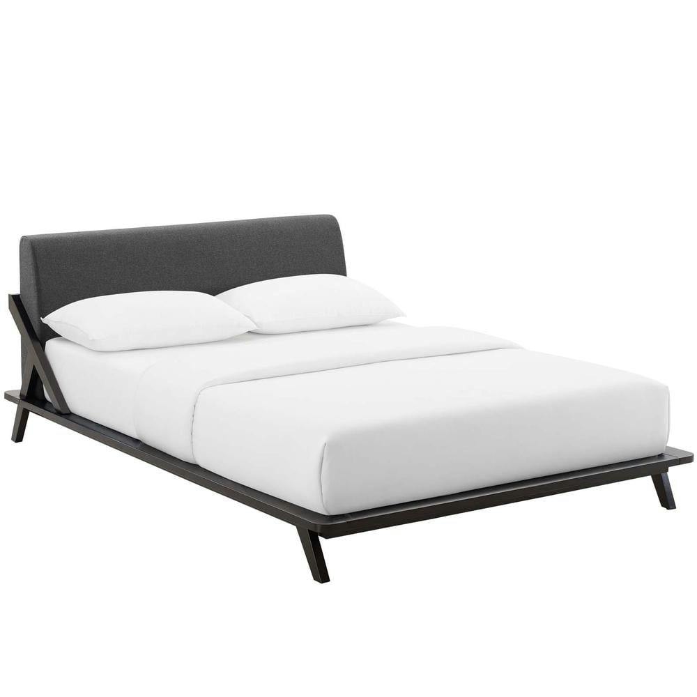 Luella Cappuccino Gray Queen Upholstered Fabric Platform Bed with Headboard