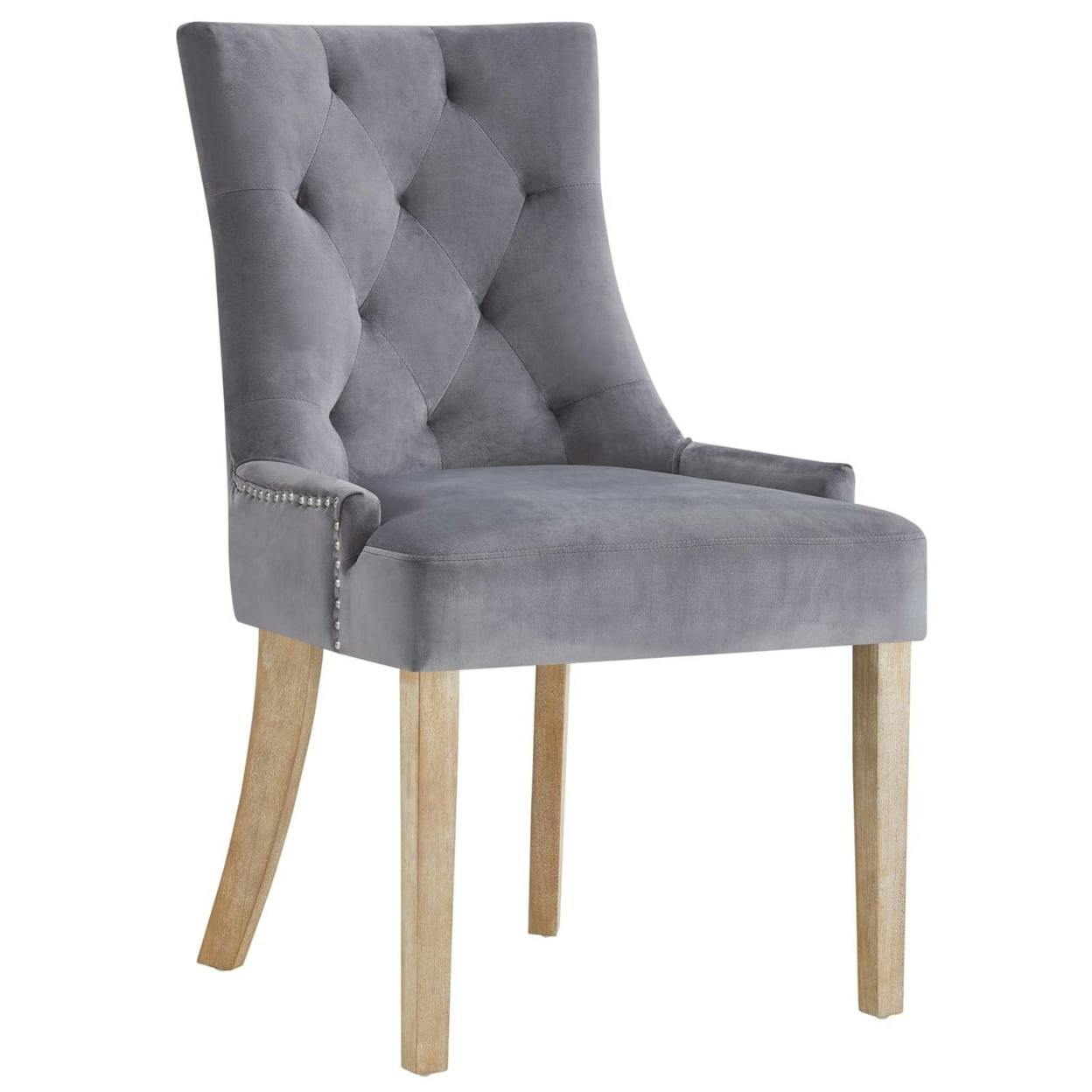 Elegant Gray Velvet Upholstered Side Chair with Nailhead Trim