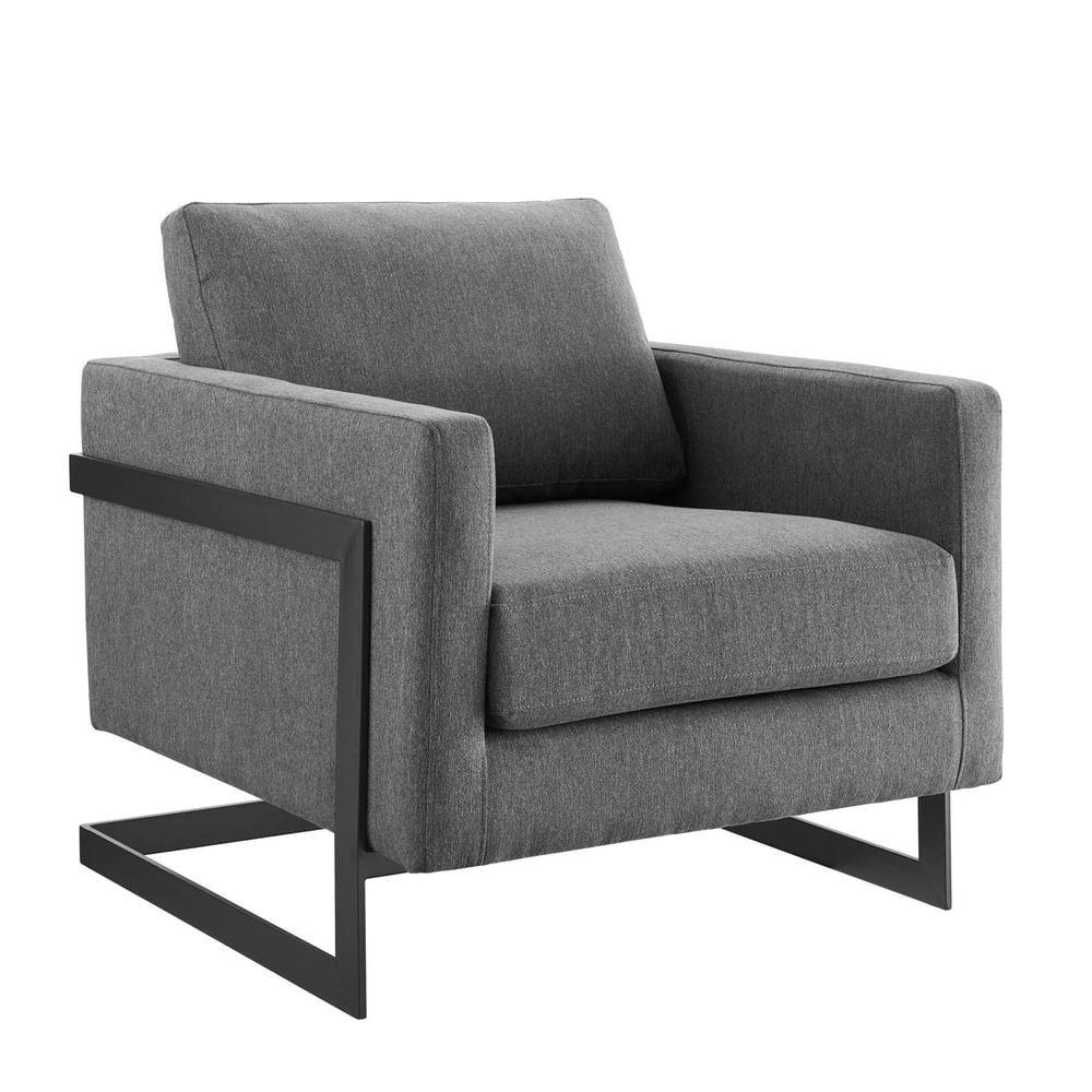 Deco Glam Matte Black Metal Accent Chair with Charcoal Upholstery