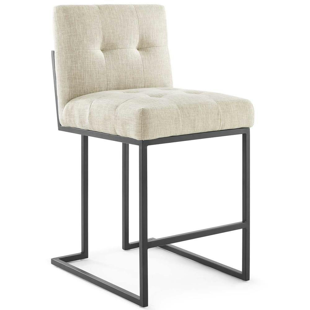 Glam Deco Polyester Beige & Black Stainless Steel Counter Stool