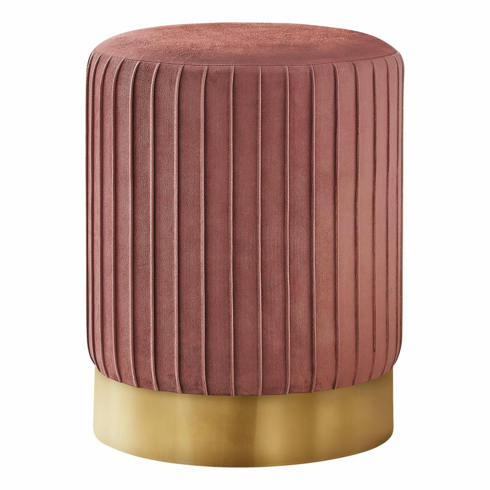 Modern Glam Dark Pink Velvet Tufted Pouf with Gold Base