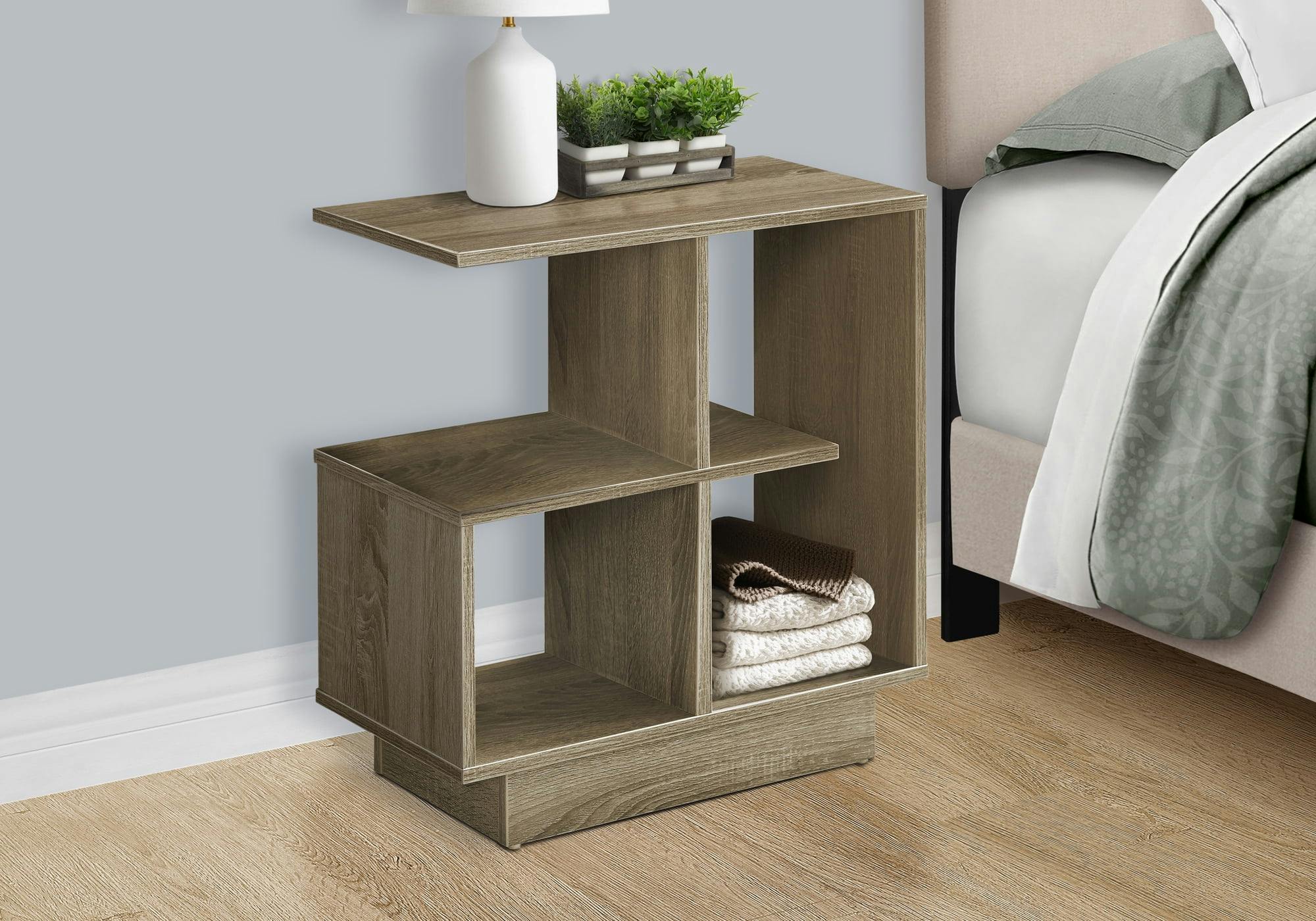 Contemporary Dark Taupe Wood and Metal Accent Table with Storage