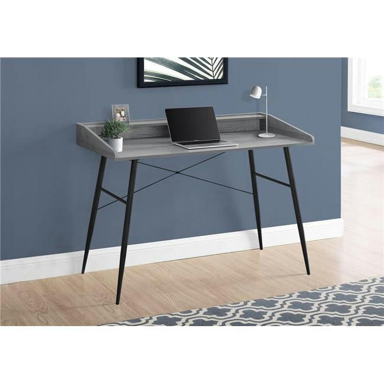 Contemporary 47" Gray Wood Writing Desk with Hutch and Black Metal Base