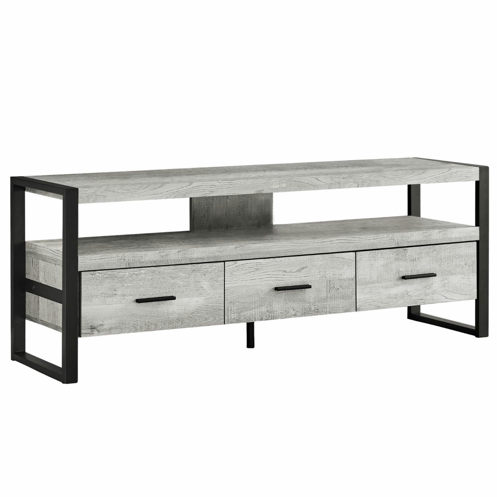 Contemporary 59" Gray TV Stand with 3 Storage Drawers and Metal Frame