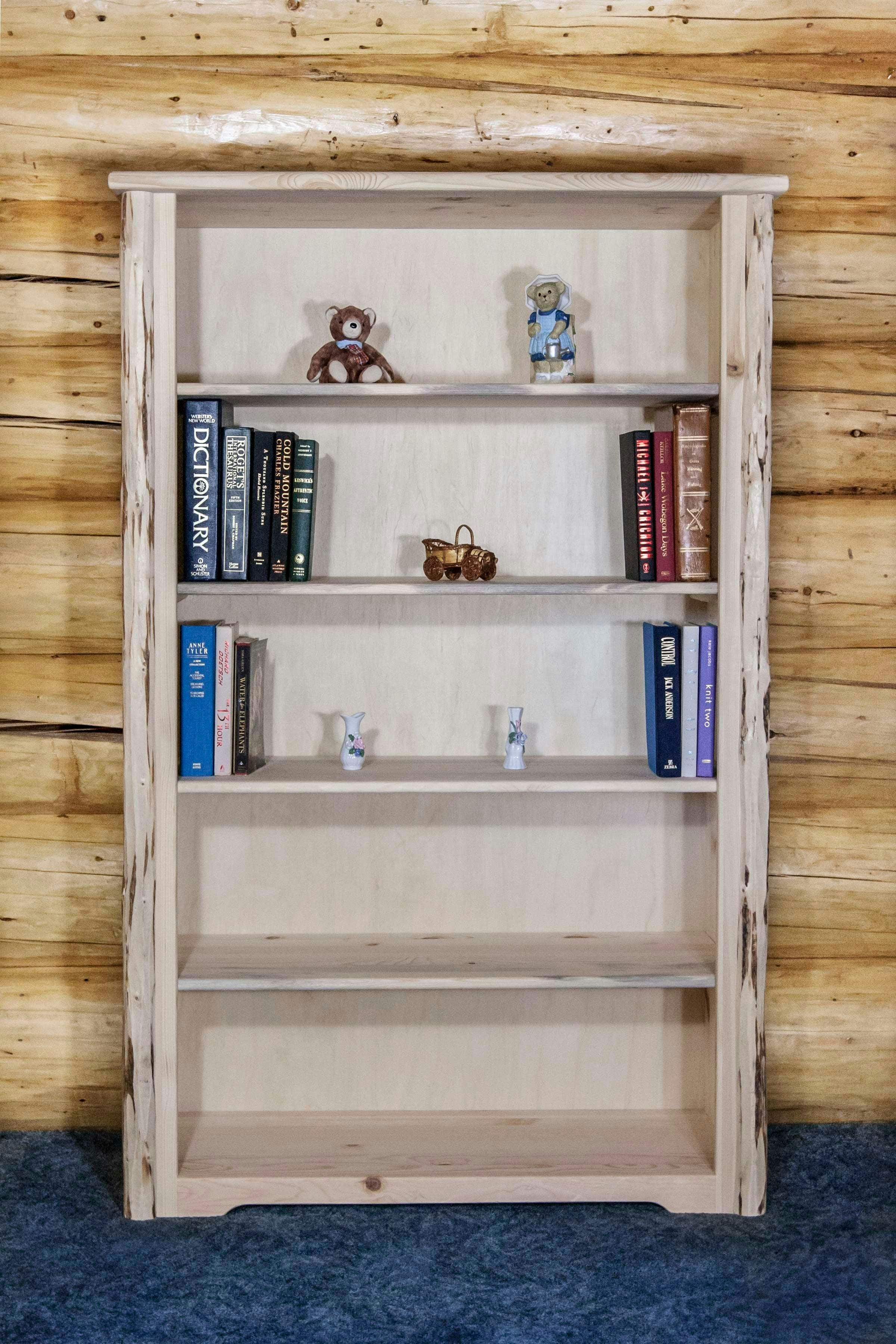 Adjustable Unfinished Solid Wood 63" Bookcase with Doors