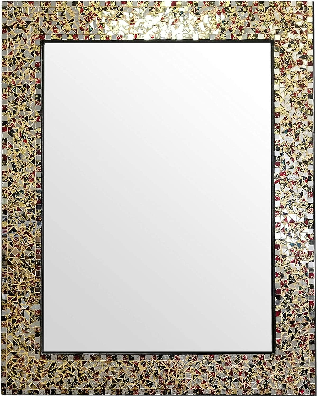 Artisan Sparkle Mosaic Glass 30"x24" Wall Mirror in Gold and Gem Tones