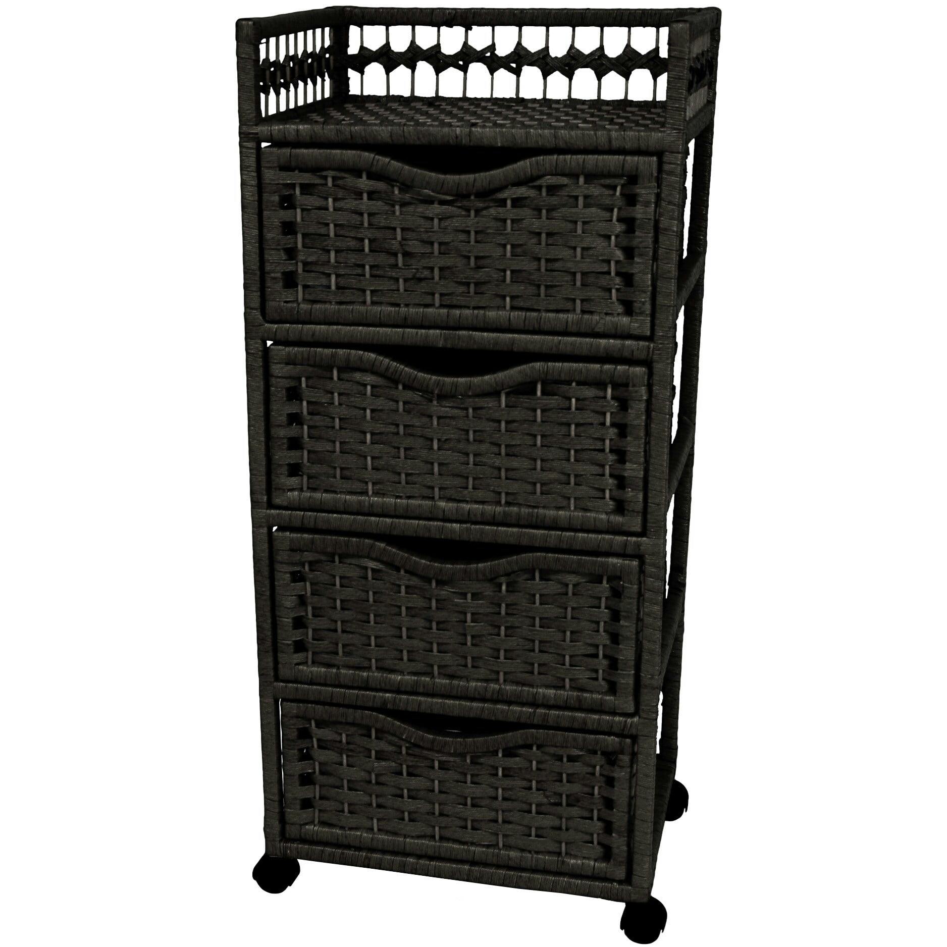 Bohemian Black Stained 4-Drawer Light Wood Chest on Casters