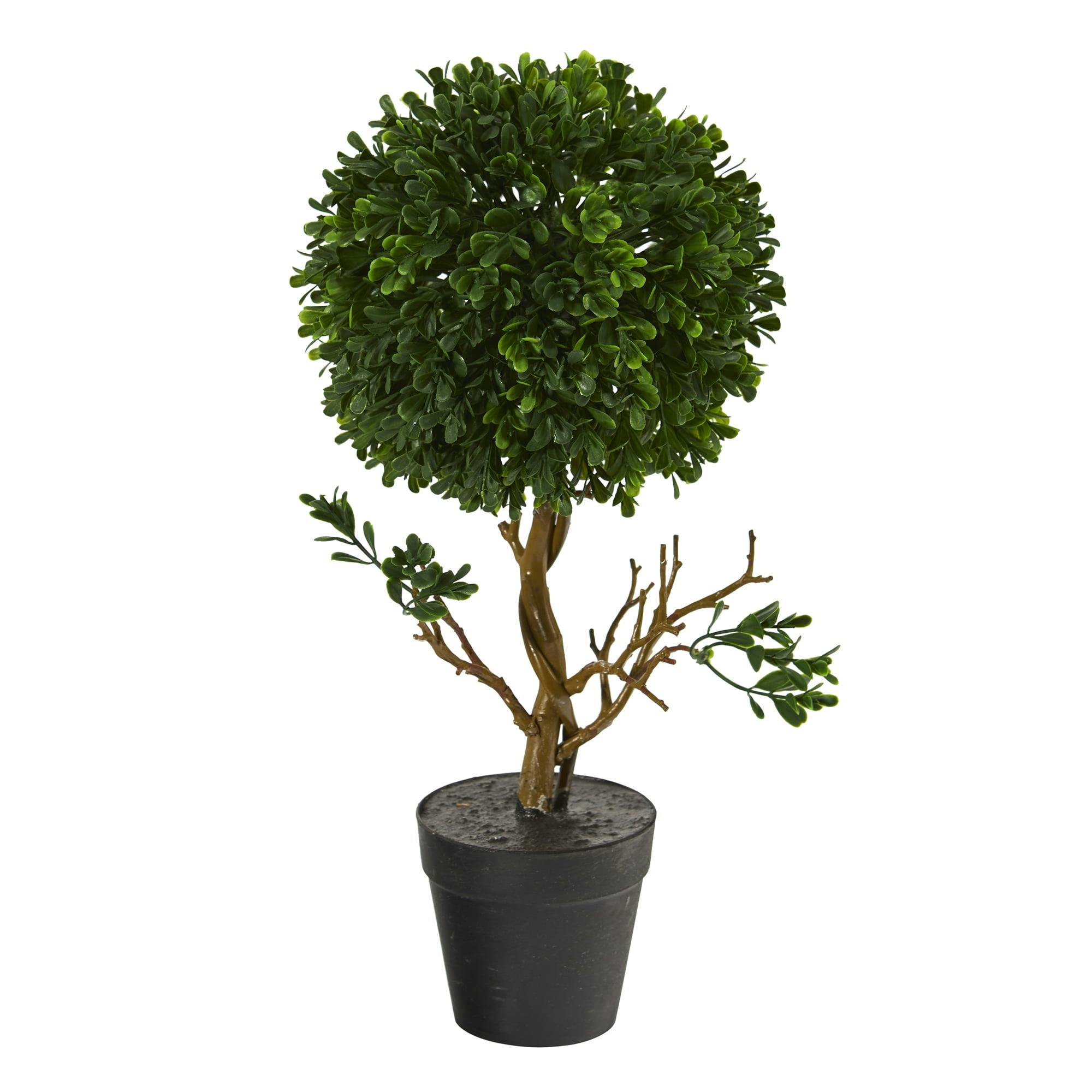 Elegant 17" UV-Resistant Boxwood Topiary in Plastic Pot for Outdoor Decor