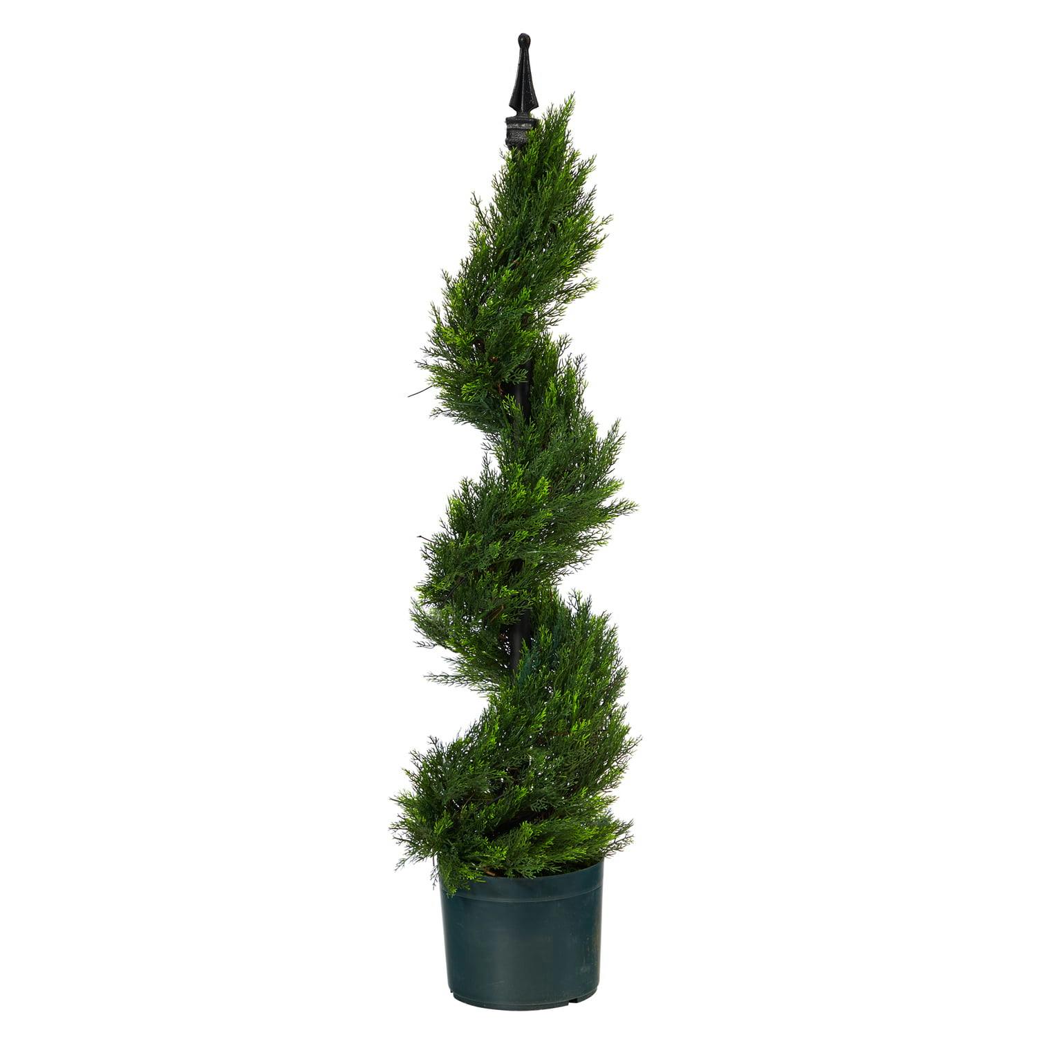 Elegant Cypress Spiral Topiary in Sleek Planter, 39" Green