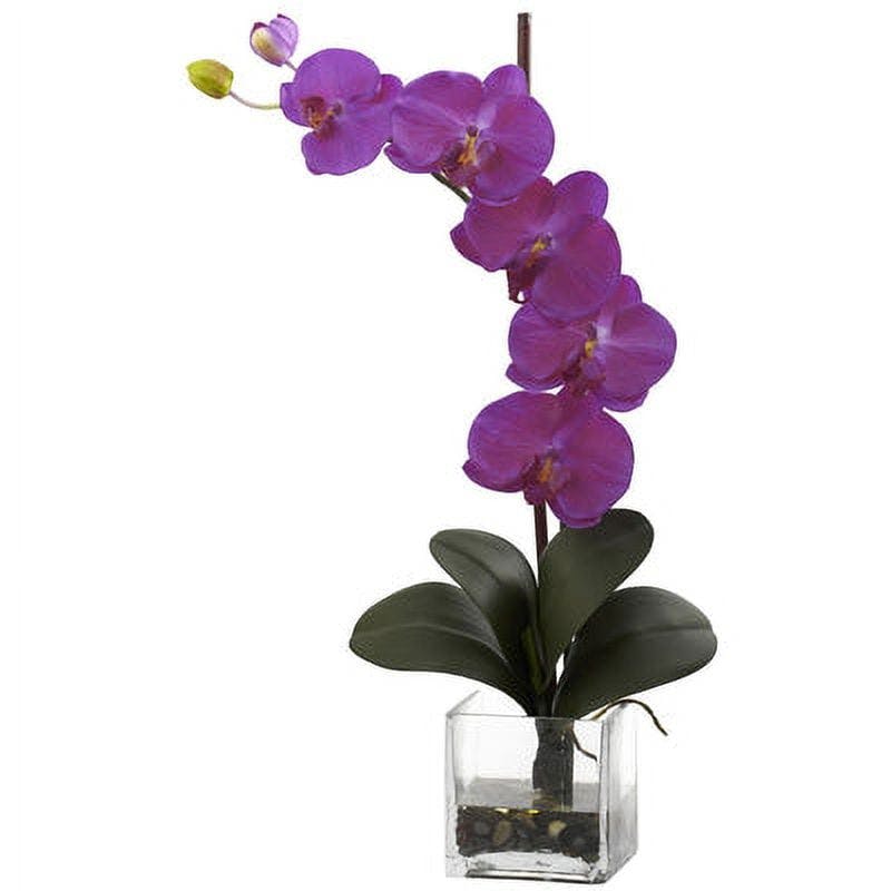 Elegant Orchid 30" Outdoor Silk Plant with Glass Vase