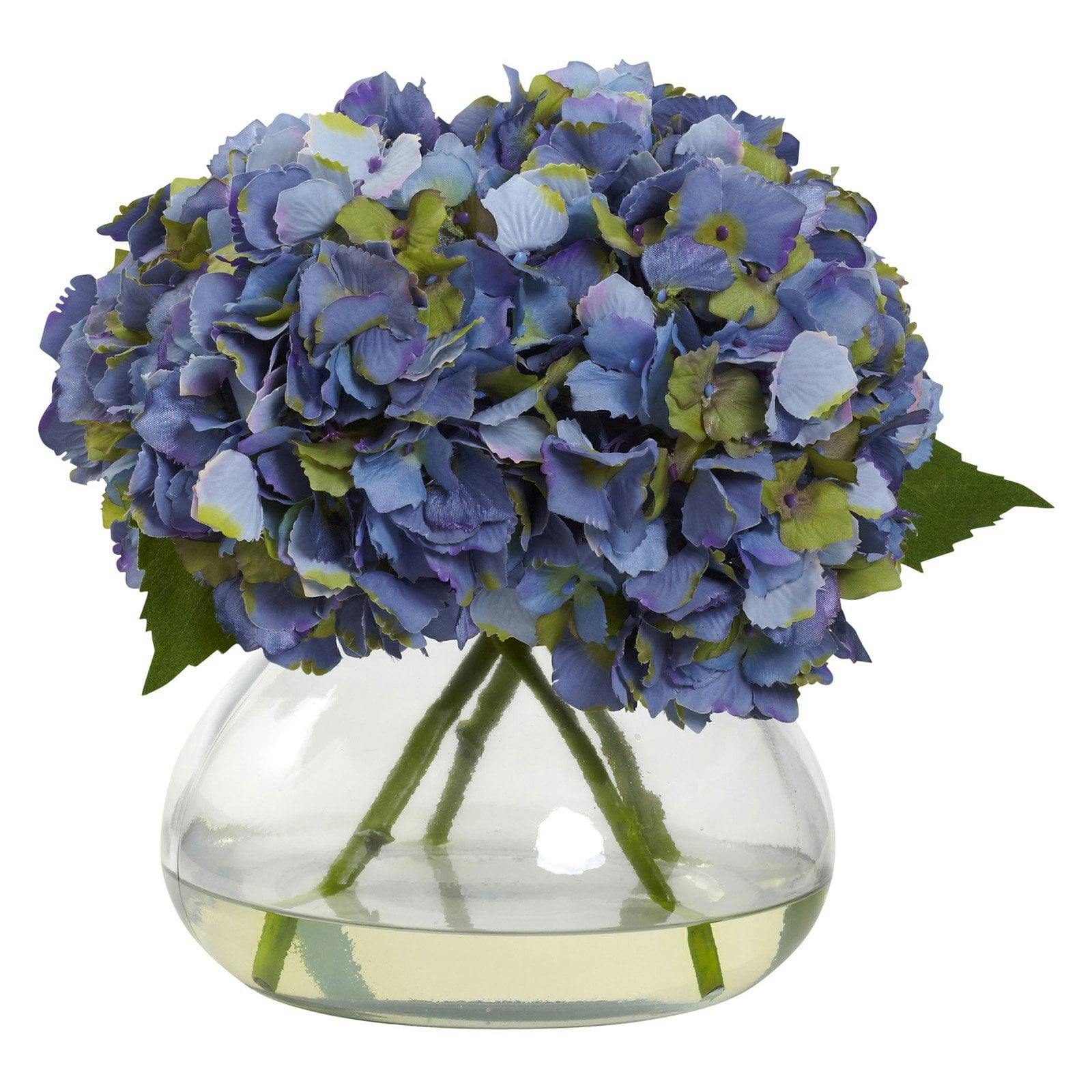 Elegant Blue Hydrangea Arrangement in Illusion Water Vase
