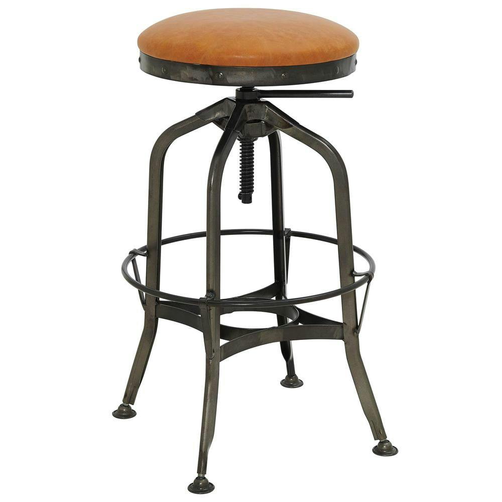 Vintage Cedar Industrial Adjustable Stool with Faux Leather Seat