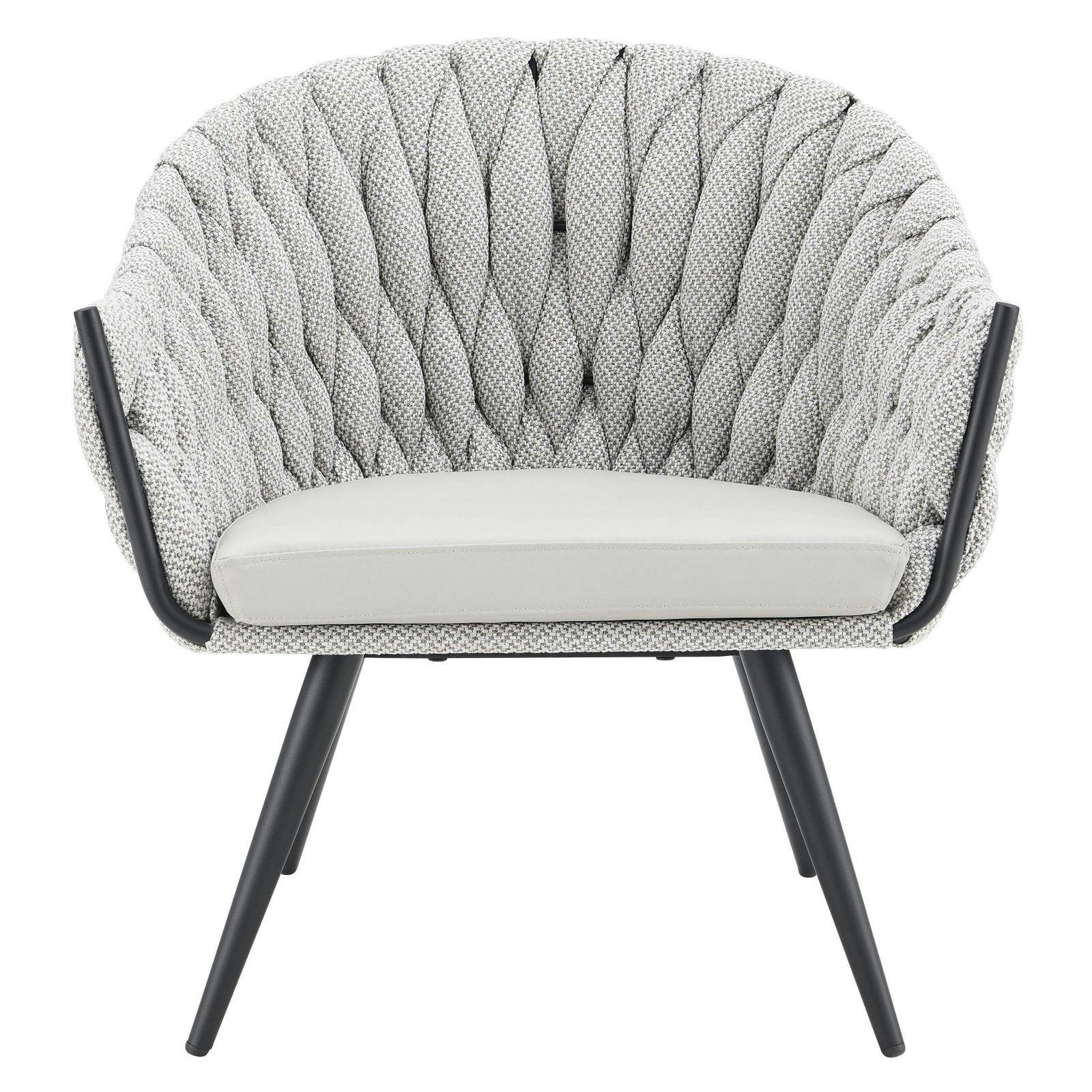Fabian Light Gray Basketweave Accent Chair with Faux Leather Cushion