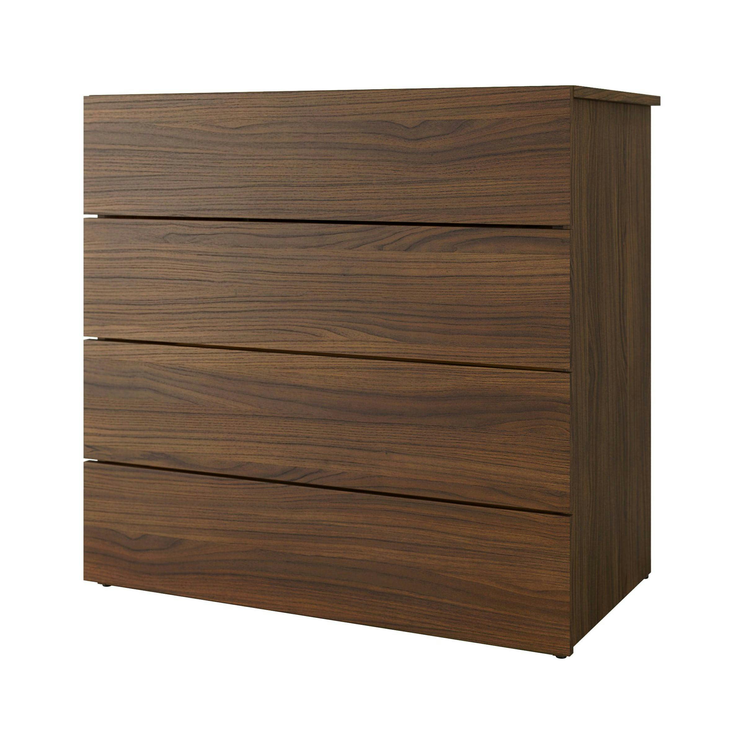Modern Walnut 4-Drawer Vertical Dresser with Cut-Out Handles