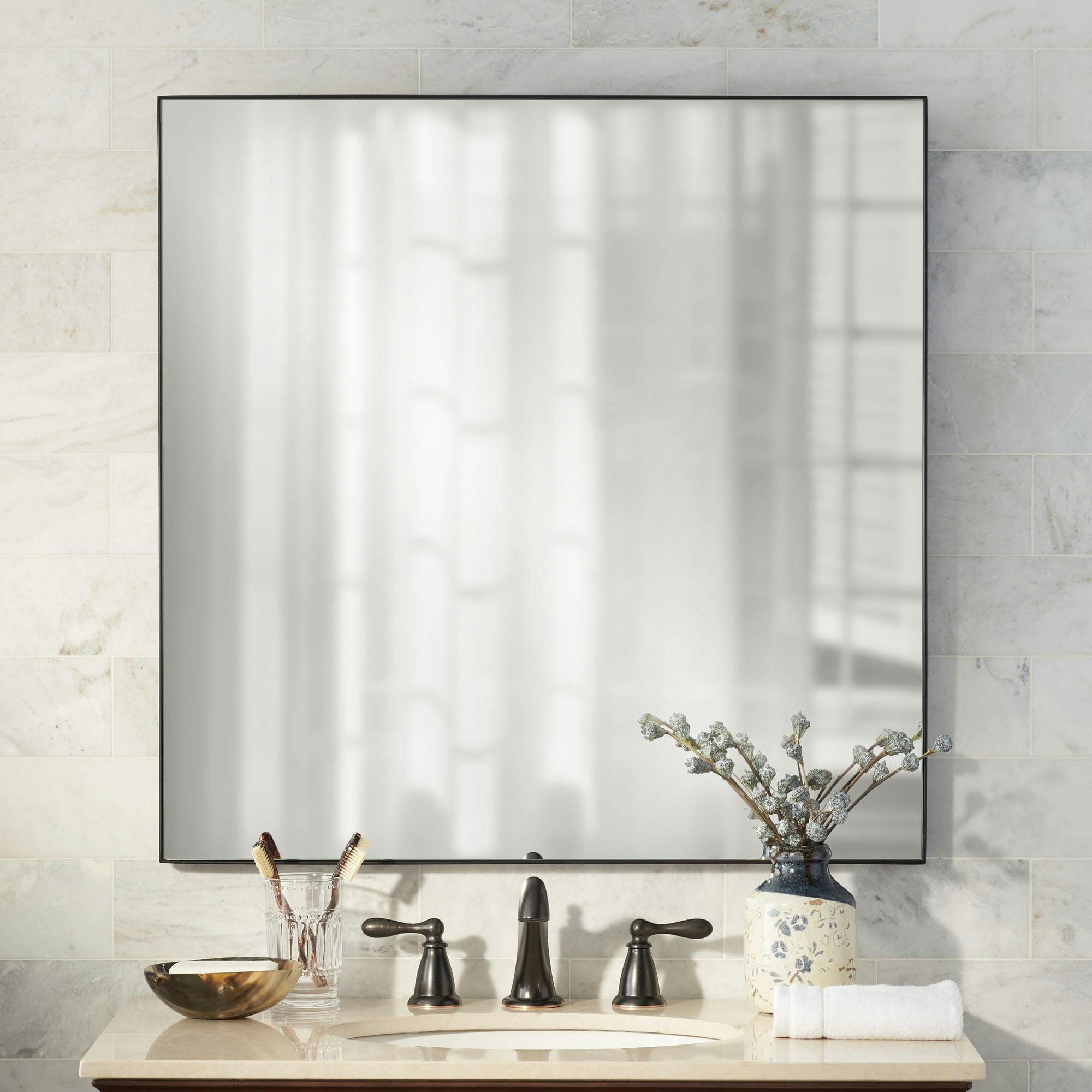 Elegant Matte Black 36" Square Iron Frame Wall Mirror