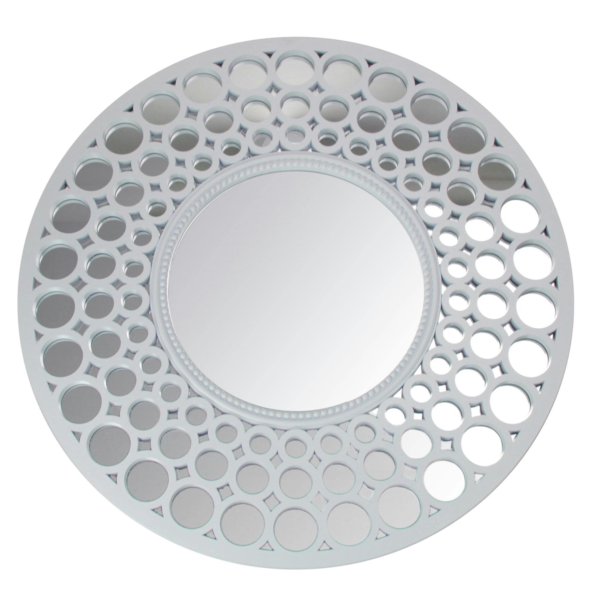 Cascading Pearl Orbs 24.75" White Round Wall Mirror