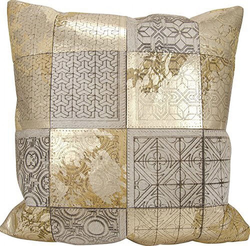 Elegant Beige and Gold Square Leather Throw Pillow