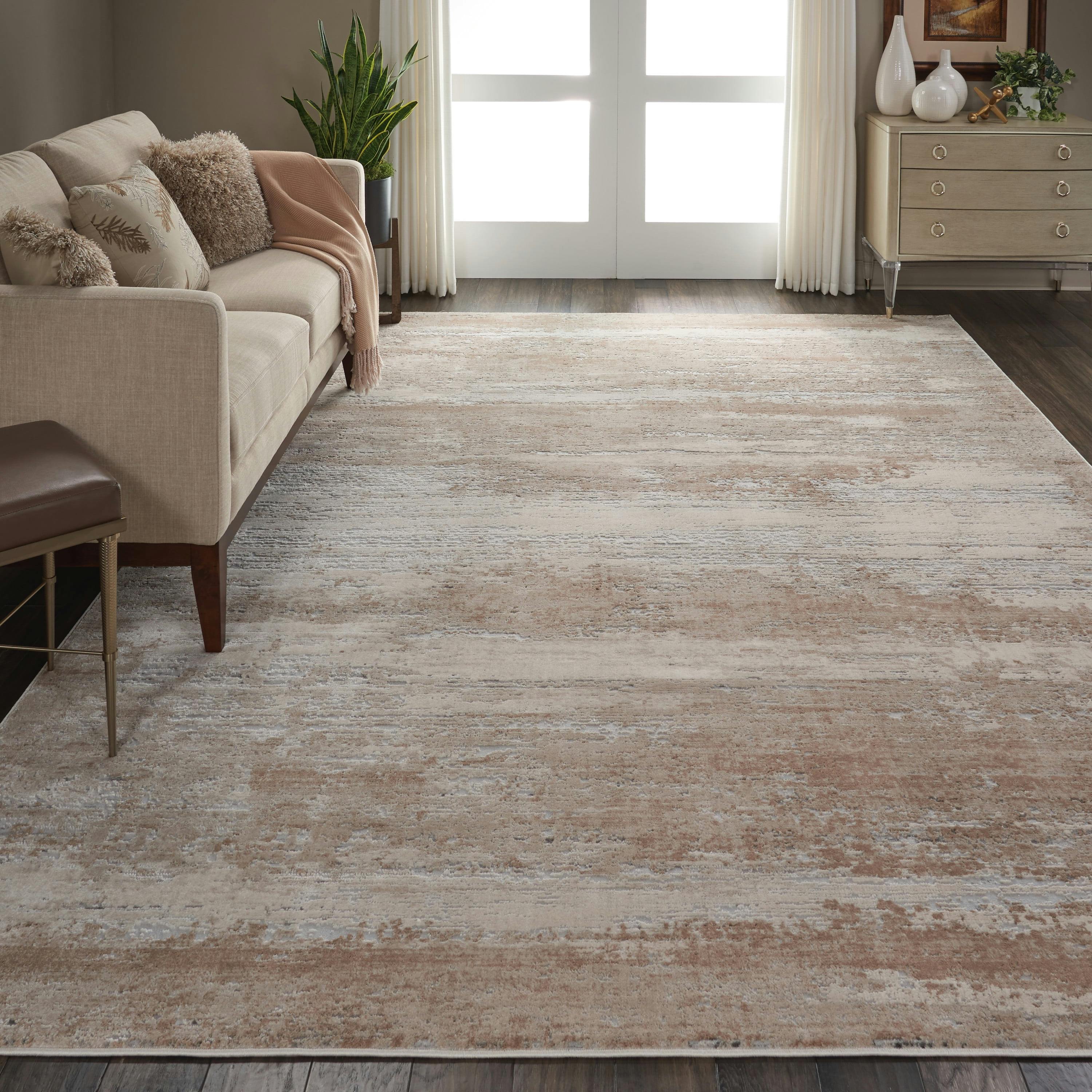Abstract Textured Modern Beige 9'3" x 12'9" Synthetic Area Rug