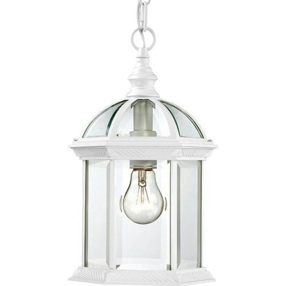 Elegant Boxwood 14" White Outdoor Hanging Lantern with Clear Beveled Glass