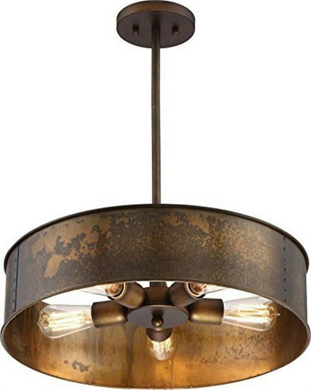 Vintage Weathered Brass 20" Drum Pendant Light with 4 Bulbs