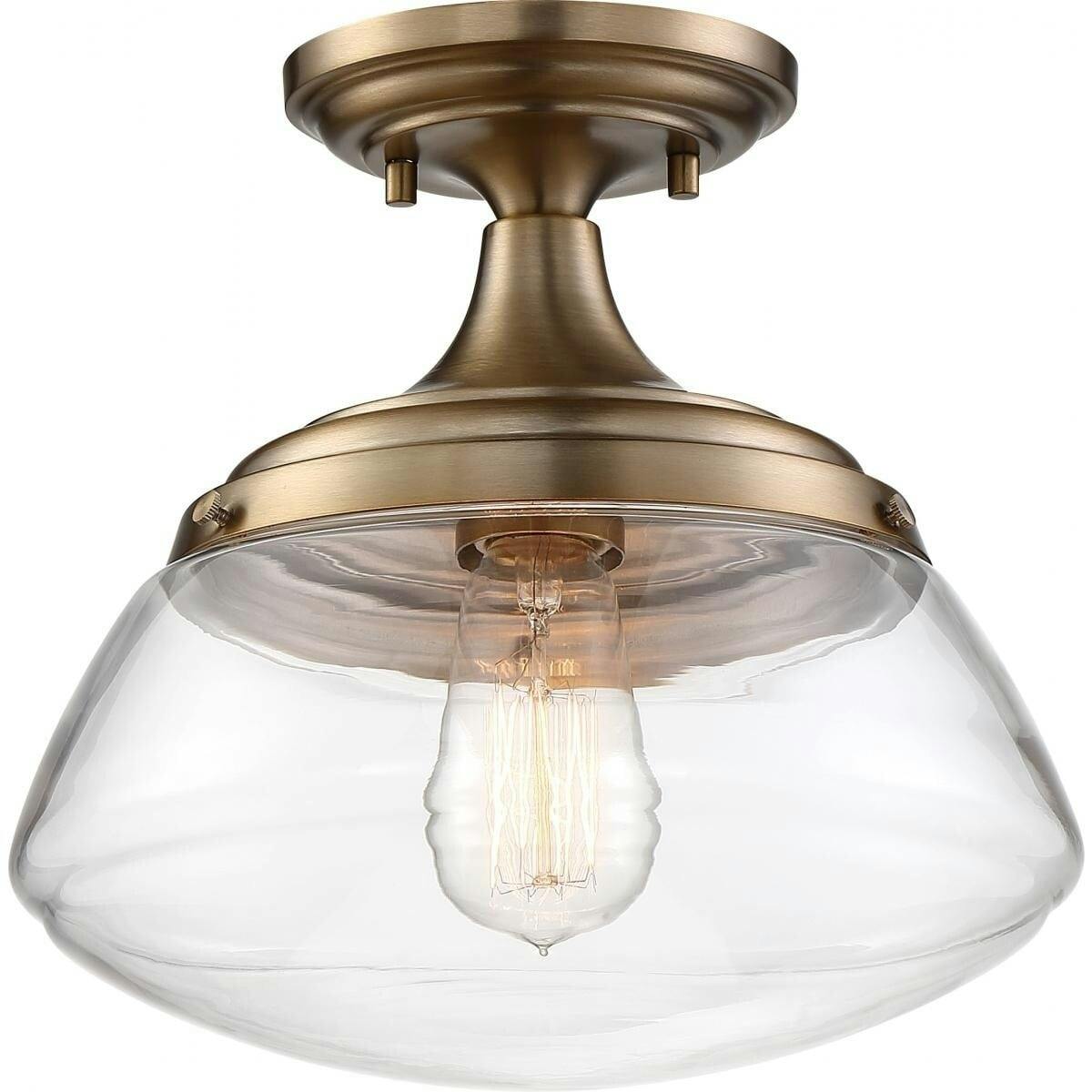 Kew 10'' Burnished Brass Semi-Flush Mount with Clear Glass