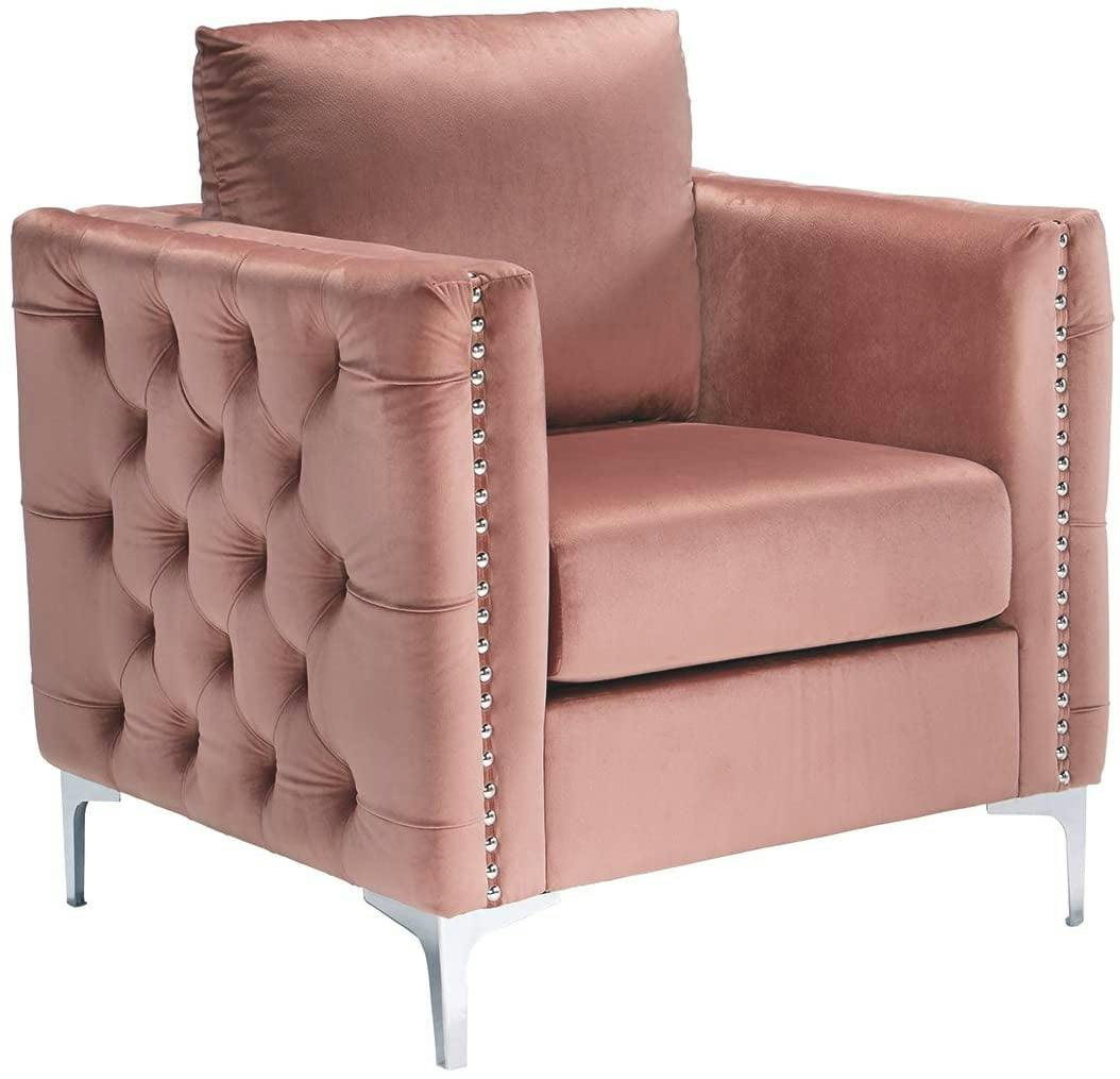 Lizmont Blush Pink Velvet Accent Chair with Silvertone Nailhead Trim